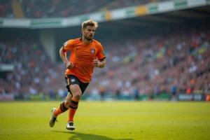 Footballeur en pleine course sur un terrain de sport lors d'un grand événement sportif de la saison