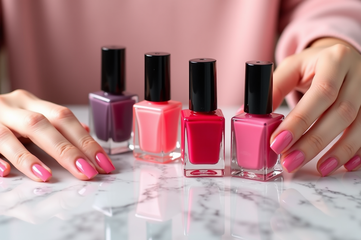 Assortiment de vernis semi-permanent sur surface en marbre