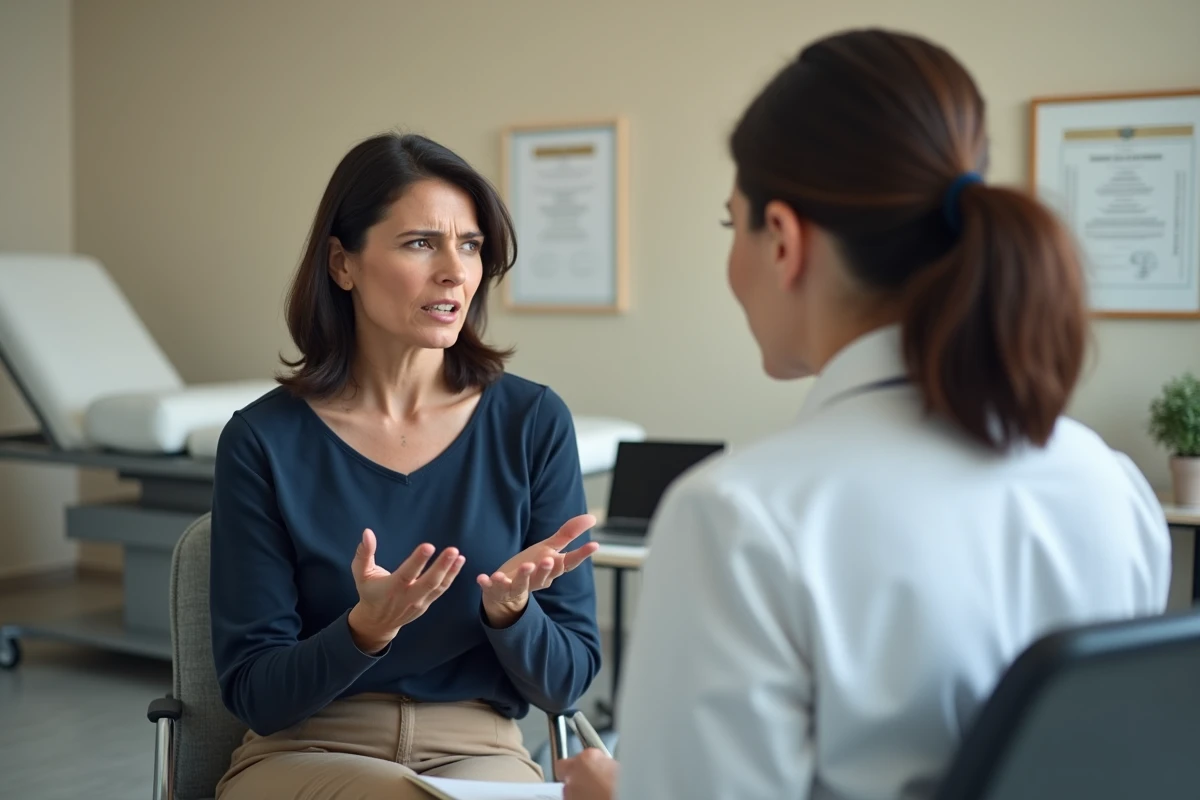 Consultation médicale pour diagnostiquer les causes d'une perte d'équilibre chez une patiente adulte