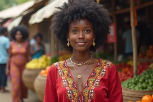 Jeune femme malgache en marché d'Antananarivo