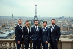 Groupe de professionnels à Paris avec vue sur la Tour Eiffel